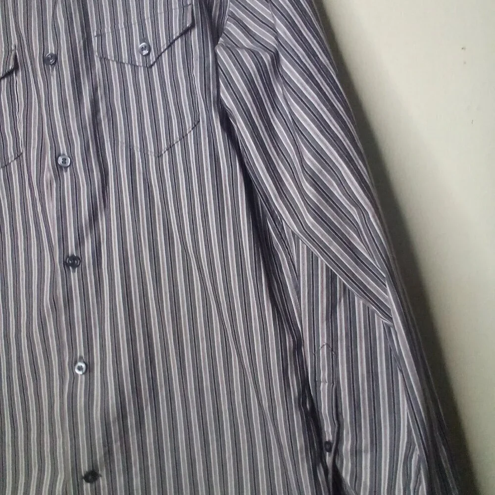 Banana Republic Shirt Men S 14 14 1/2 Slim Fit Button Up Pockets Stripe Gray Red